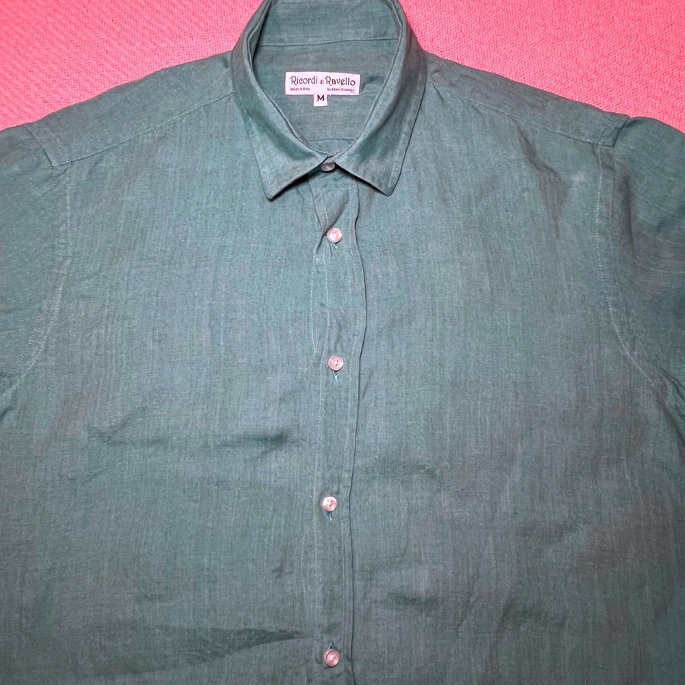 Men's Green Linen Button-Down Shirt